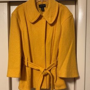 Yellow Tweed Wool 7/8 Length Sleeve Collard Coat Jacket Size US 16